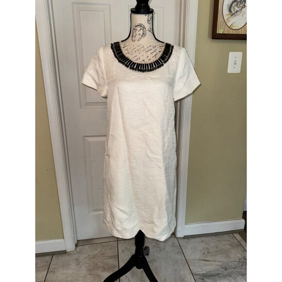 Kate Spade Gail Sheath Dress Cream Linen Blend Embellished Beads Pockets Lined 6 - Picture 12 of 14